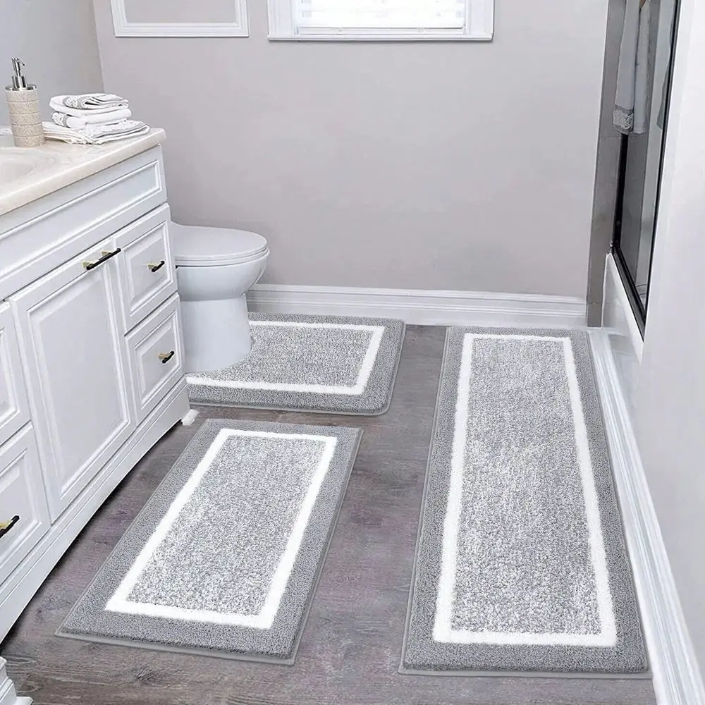 

Набор из 3-х нескользящих ковриков для ванной комнаты, мягкие впитывающие коврики из микрофибры с U-образным ковриком для унитаза