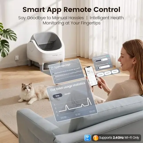 Self Cleaning Litter Box, Open Top Automatic Litter Box with App Control for Multiple Cats, Safety Sensors Protection