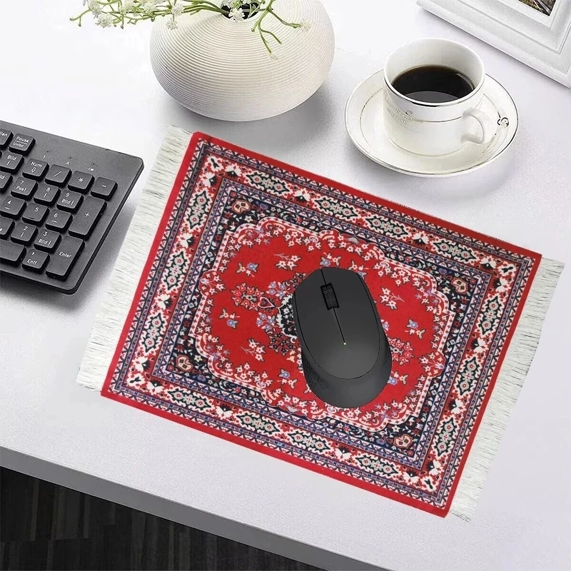 Persian Retro Style Mini Woven Carpet Pad Mouse Pad Pattern Cup Laptop Mouse Pad With Edge Home Office Desktop Decoration Craft