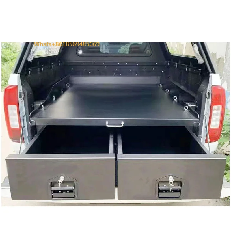Factory Customized Aluminum Pickup Truck Bed Storage Drawe System Double Drawe With Sliding Cargo Tray