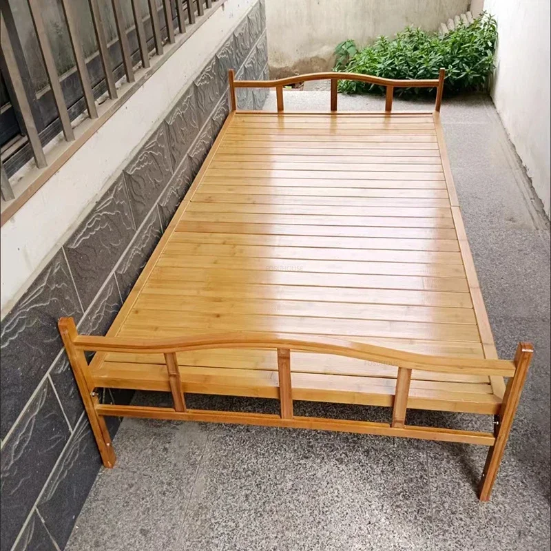 Cama de bambú, camas plegables para niños, individual y doble, sencilla, para el almuerzo, siesta, alquiler de cama, tablero duro de madera maciza, cama para niños