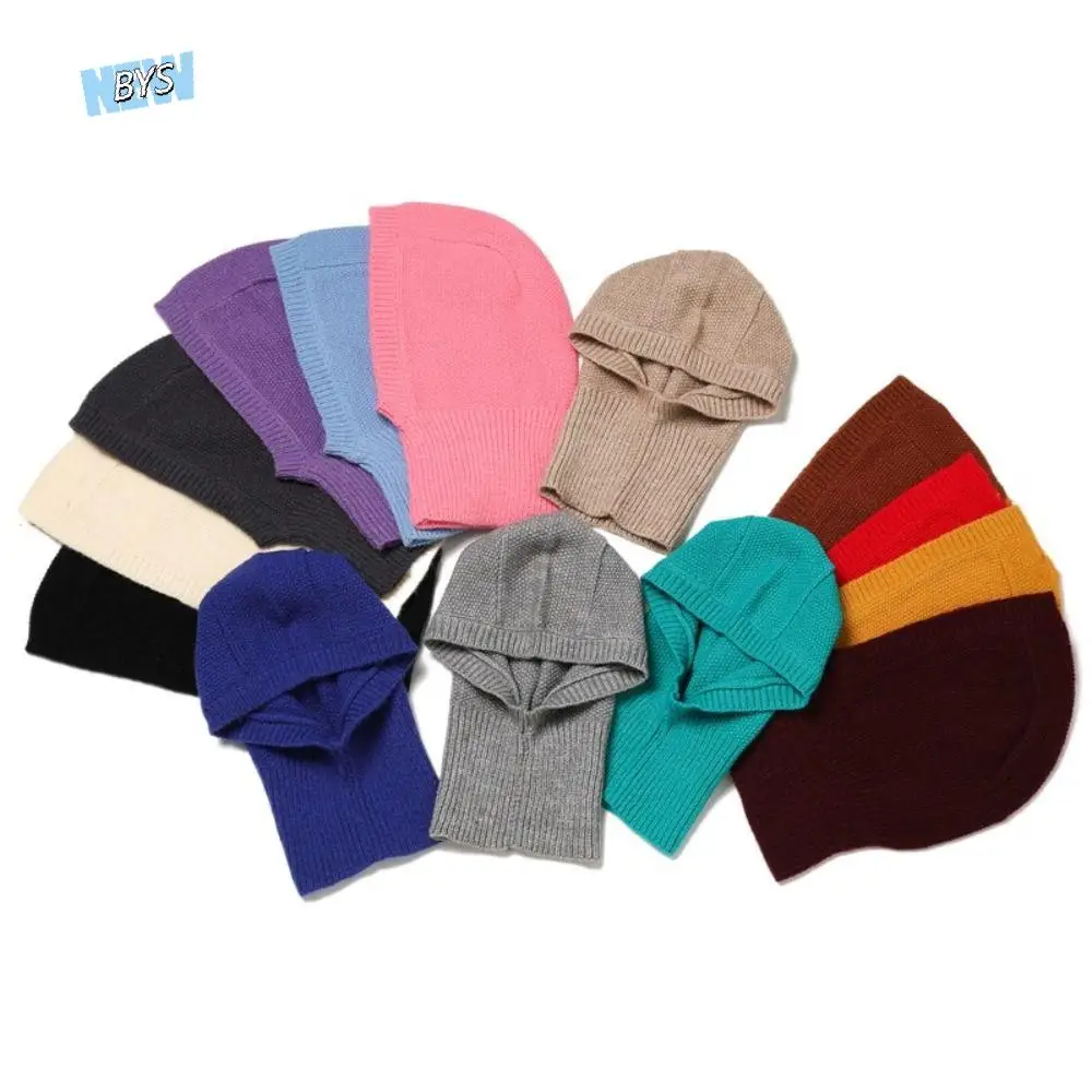 

Cute Windproof Balaclava Hat Woolen Keep Warm Knitted Hooded Cap Polyester Solid Color Neck Collar Beanies Cap Male/Female