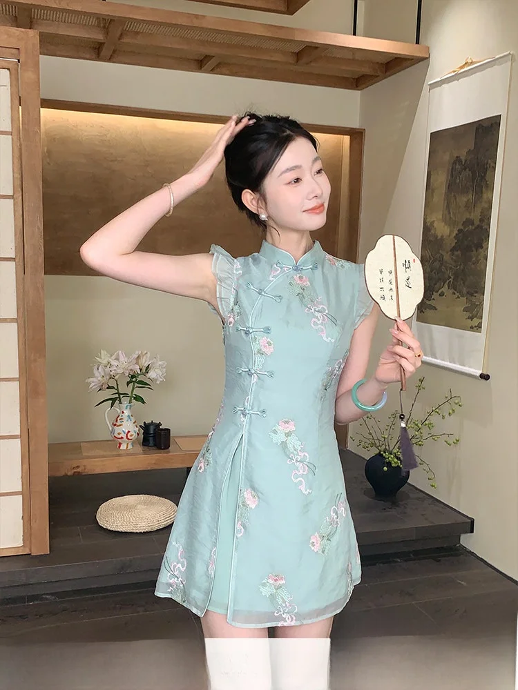 

New Chinese Sle EIA Yao Nan eng Loose Embroidery ort Sve Top Slimming Versatile Drapey orts Women's Faion Set