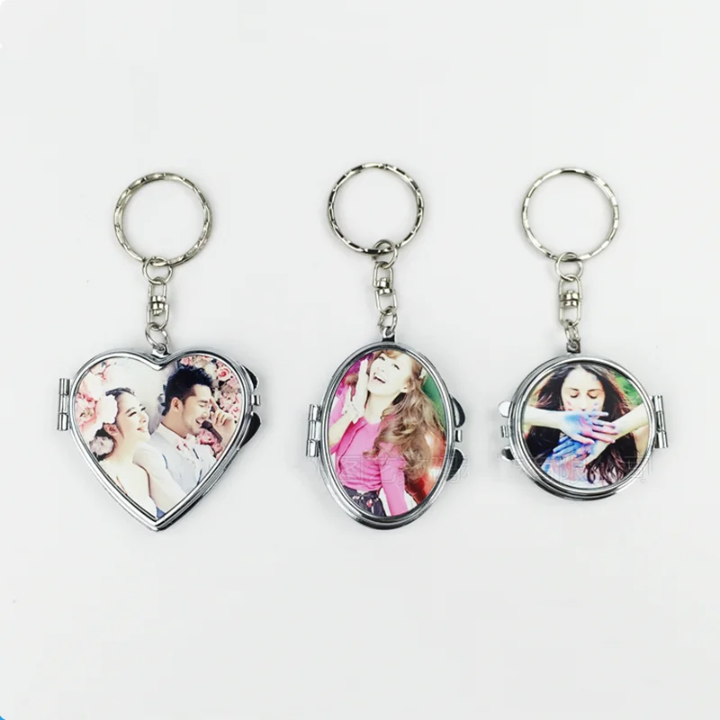 20pcs/lot Sublimation Blank Metal Makeup Mirror key chain Keyring DIY gift Both sides Print