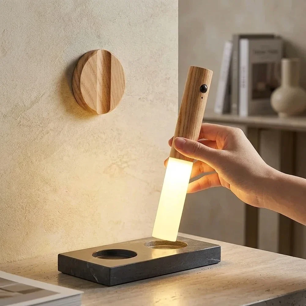 

Портативный светодиодный светильник с датчиком движения PIR, полностью автоматический, индукционный, магнитный, USB-перезаряжаемый, с текстурой под дерево, настенный светильник для коридоров и проходов