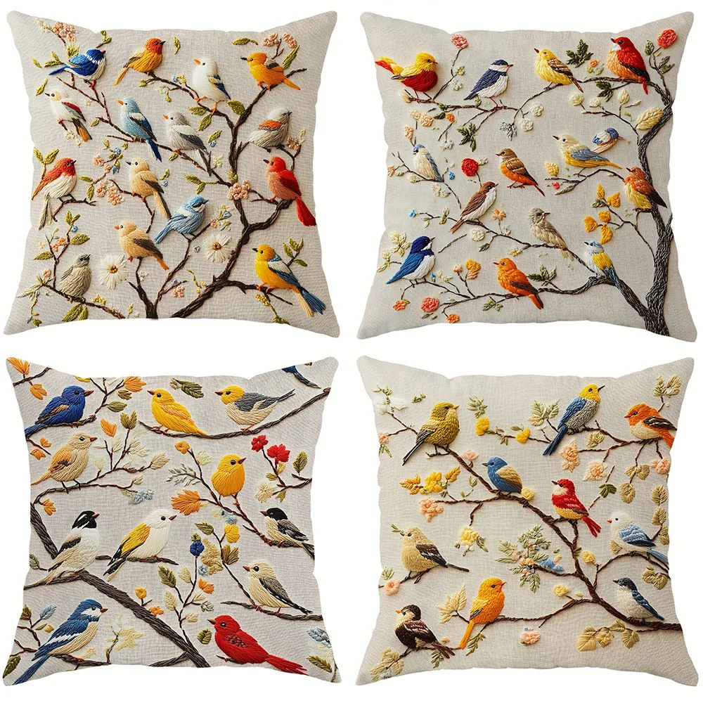 Fundas de almohada con estampado de pájaros: almohadas decorativas coloridas y delicadas, funda de cojín para sofá, decoración
