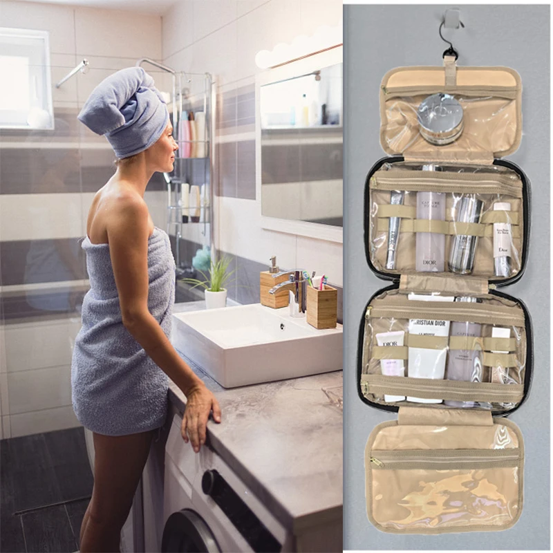 Foldable Travel Organizer Toiletry Makeup Bag Women Cosmetic Make Up Storage Waterproof Beauty Pouch Men Bathroom Hanging Case
