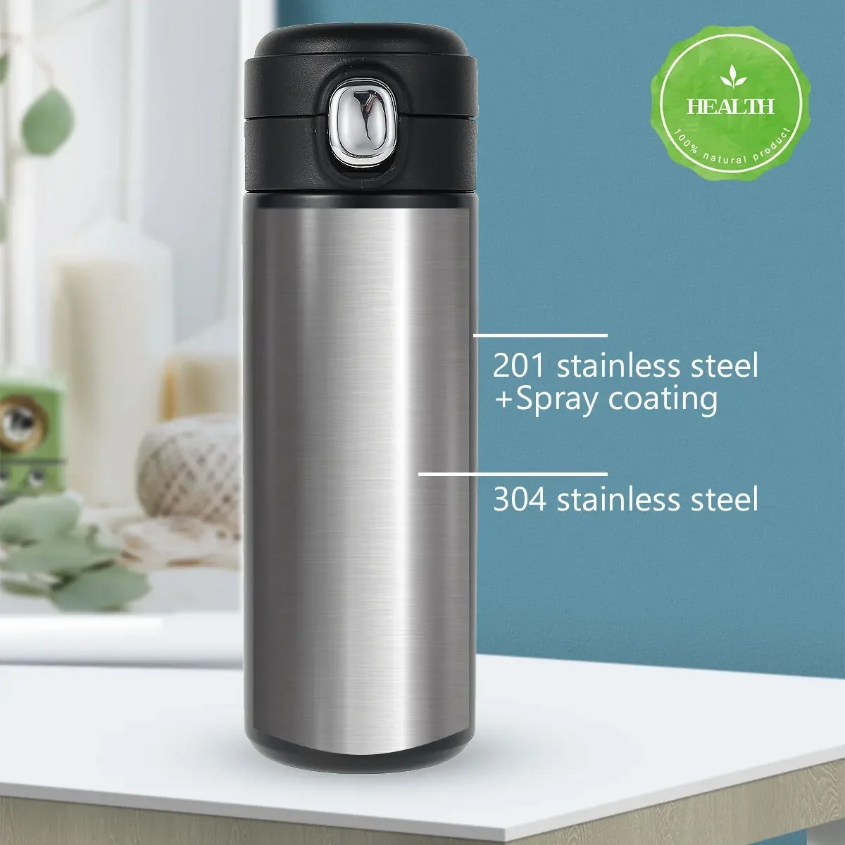 Travel Cup with Leak-proof Lid Insulated Stainless Steel Vacuum Travel Coffee Mug Pop-up Coffee Cup for Hot and Cold Water 450ml