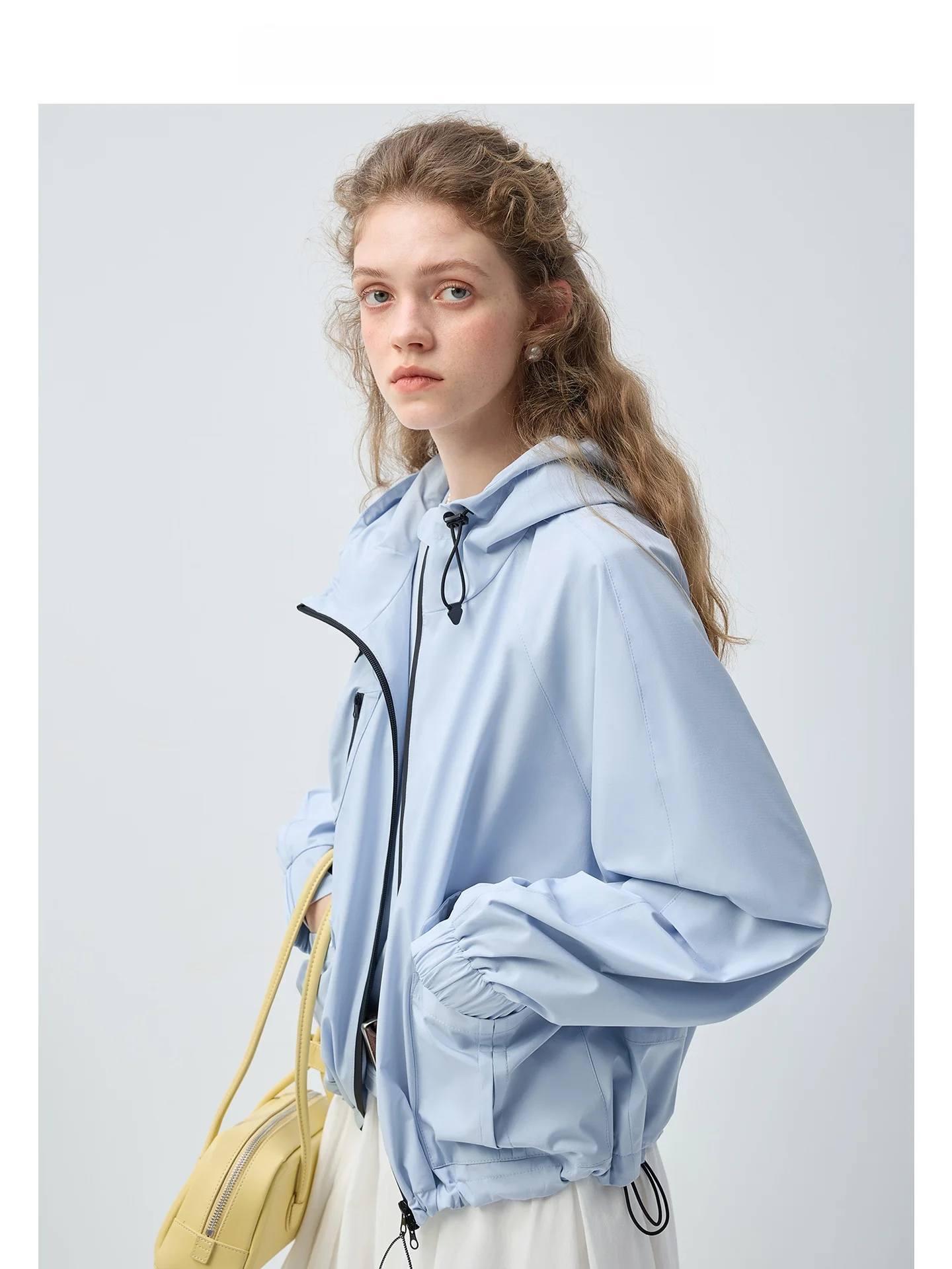 

Vega Chang Women's Hooded Jaet Salt Blue Spring New Sle Casual Faionable Outerwear Anti-Wrinkle Long Sve Zipper Closure