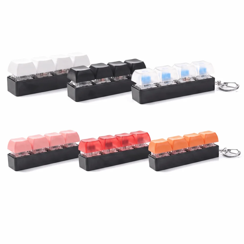 4 Keys Keycap Fidget Keychain Finger Button Fingertip Pressure Keyboard Clicker Keychain Calming Click Keyboard Cube Keychain