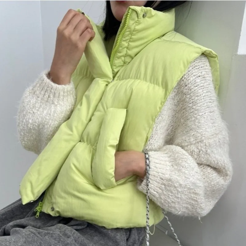 [EWQ] Fashion Warm Turtleneck Sleeveless Down Jackets Waistcoats Thick All-match Winter Women Vest Coat 2024 Autumn New 16O1947