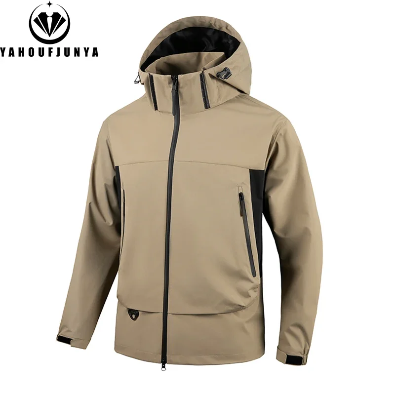 2025 Spring Men Outdoor Windbreak Removable Hooded Jacket Men Autumn Solid Color Casual Fashion Jacket Coat Male Clothing Hots