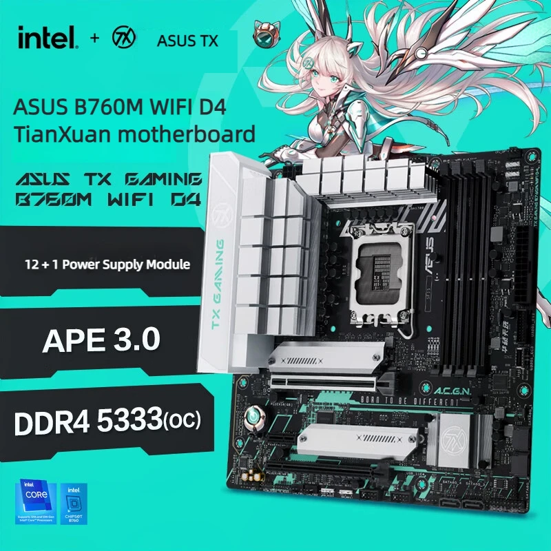 ASUS TX GAMING B760M WIFI D4 Motherboard Support CPU 13700K/13600KF/13400F（Intel B760/LGA 1700）