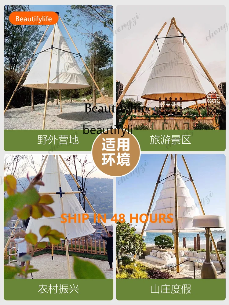 03 Outdoor lantern tent bamboo cone lantern tent clock in restaurant bar camp oxford cloth canopy