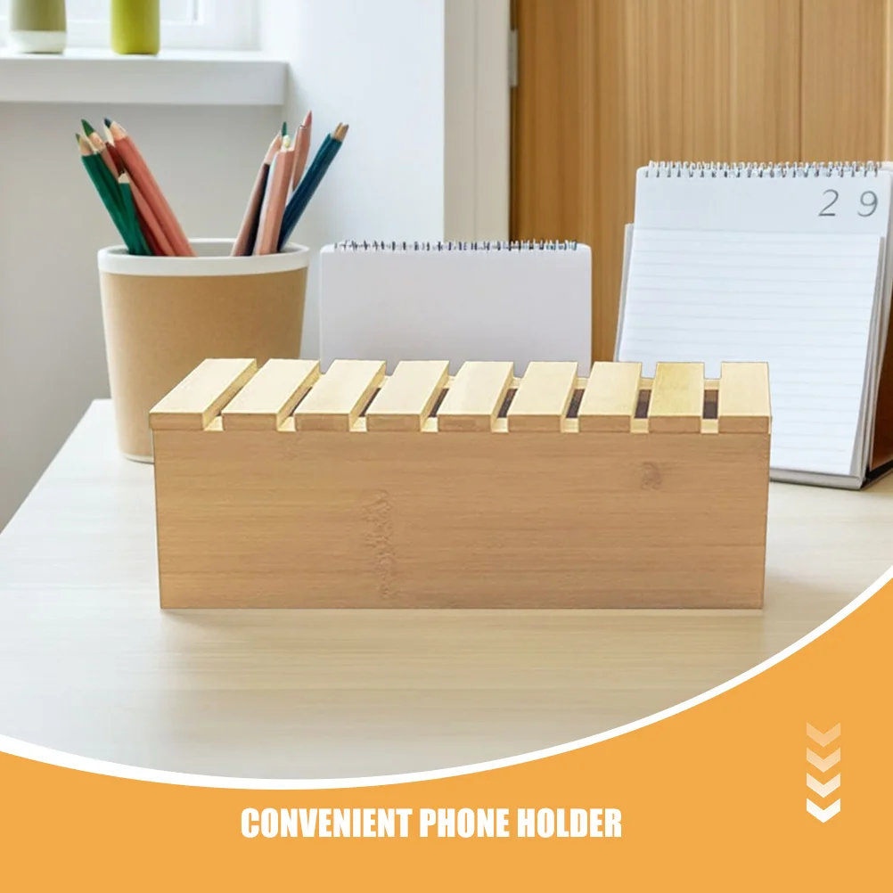 Boîte de rangement de table, gestionnaire de câbles de bureau en bois avec support de téléphone intégré pour cordons de chargement, Solution de stockage de multiprise