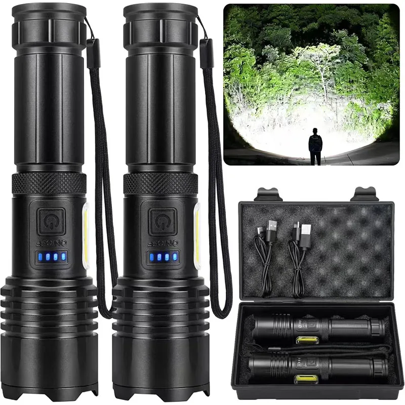 

High Power Rechargeable Led Flashlight Ultra Powerful Tactical Torch Built-in Battery Zoom Lantern for Outdoor Emergency Camping