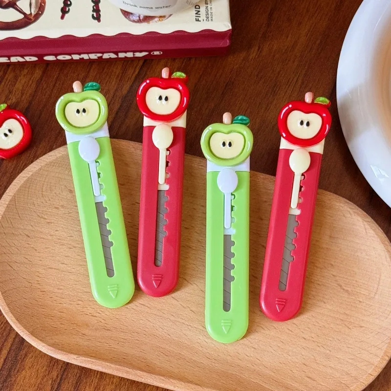 Kawaii أبل شكل الحرفية سكين لطيف الكرتون فائدة القاطع لفتح الحزمة سكرابوكينغ آمنة قابل للسحب سكّين متعدّد الاستخدامات #3