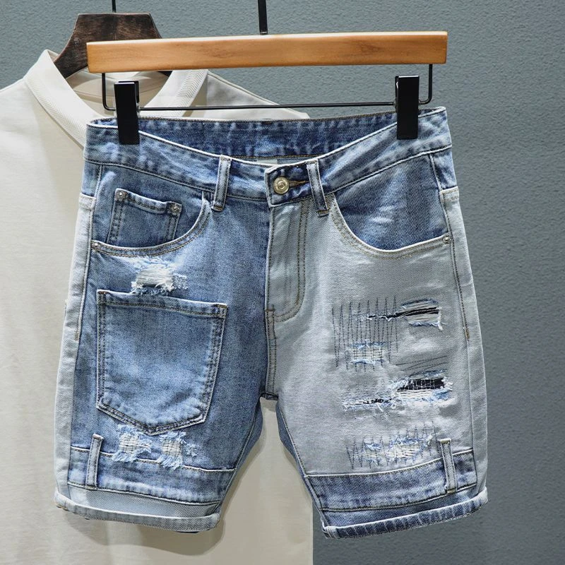 Ripped Cargo Male Denim Shorts Straight Long Knee Length with Pockets Men\'s Short Jeans Pants Half New In Luxury Jorts Baggy Y2k