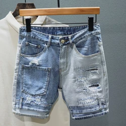 Pantaloncini di jeans maschili cargo strappati dritti lunghi al ginocchio con tasche Pantaloni jeans corti da uomo metà nuovi in lusso Jorts Baggy Y2k