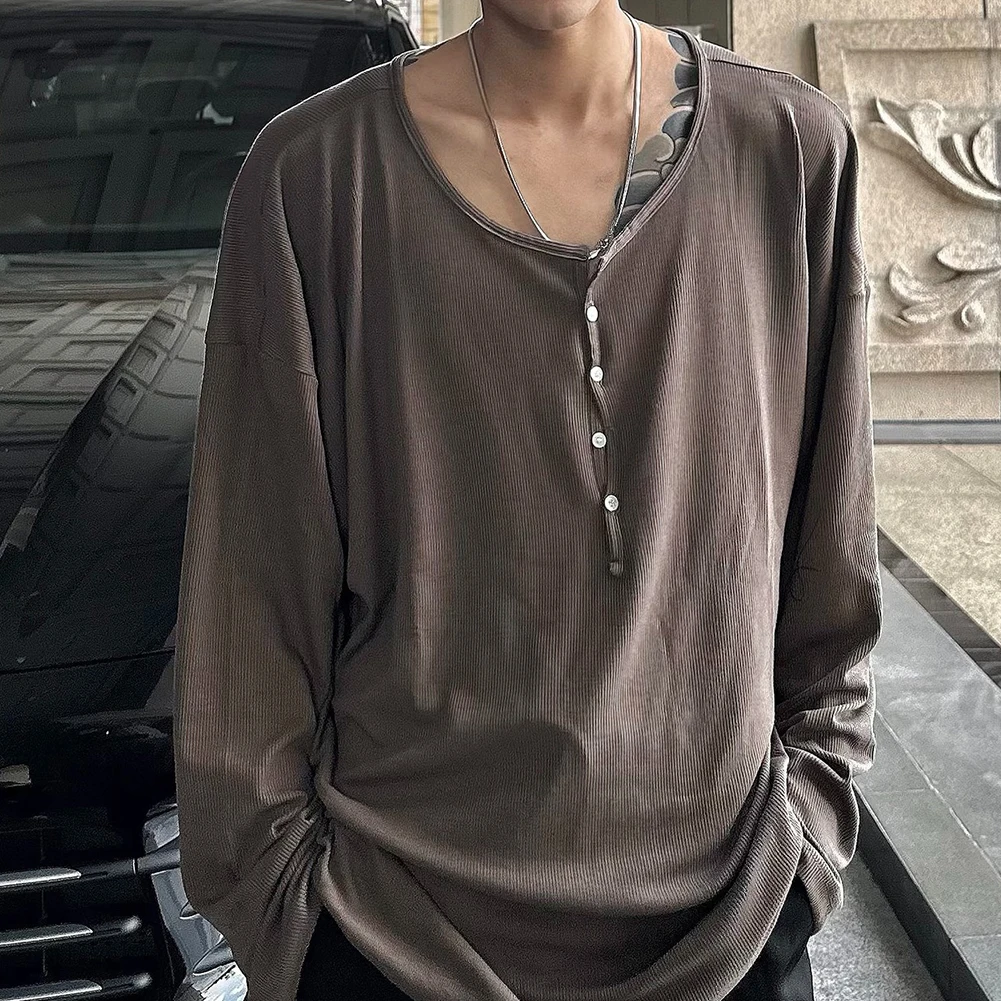 Men Casual Long Sleeve Thin T Shirts Solid Lazy Relaxed Oversize Daily Clothing  Fashion Long Loose Breathable Men Top