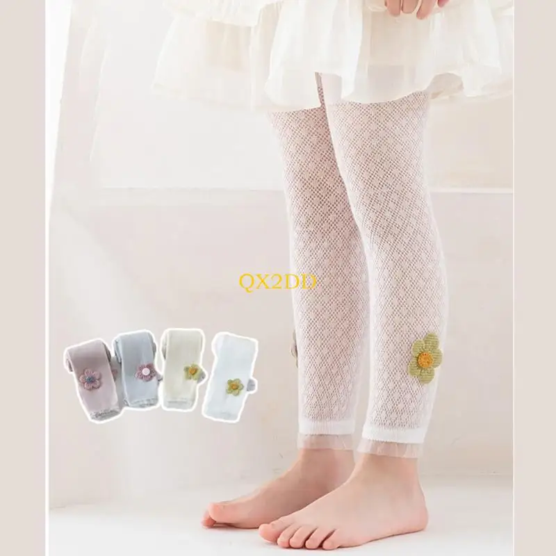 

QX2D Delicate Flower Charm Leggings for Girls, Soft & Breathable Infants Pantyhose Fashionable Elastic Tights for Daily