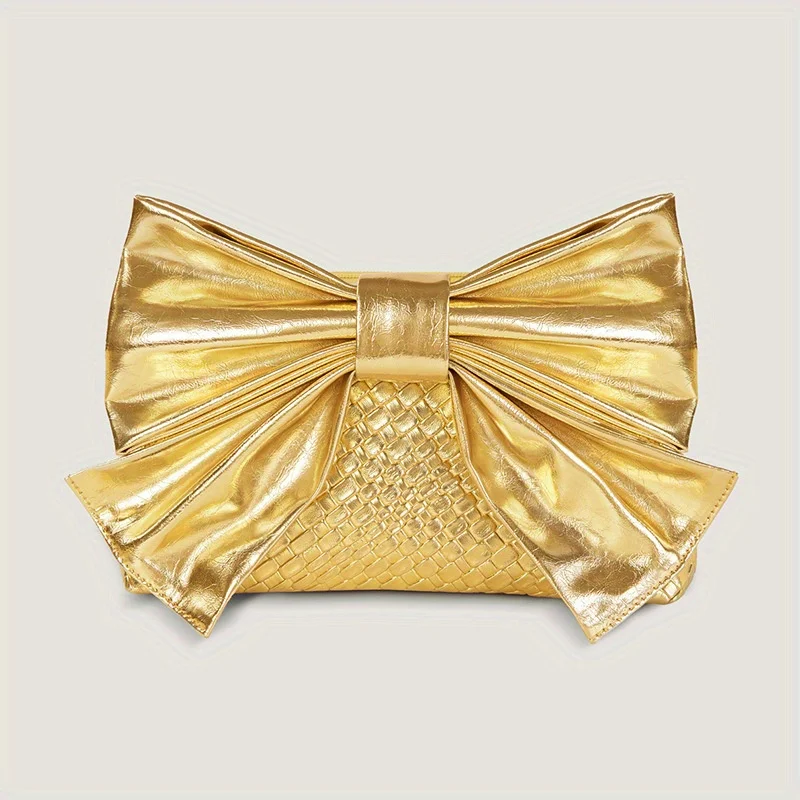 

JIOMAY Women's PU Handbag with Bow Decoration Elegant Temperament Socialite Banquet Bag New 2025