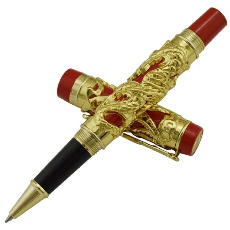 A+ Jinhao Dragon Phoenix Vintage Rollerball Pen, Luxury Carving Pen, Golden  Red