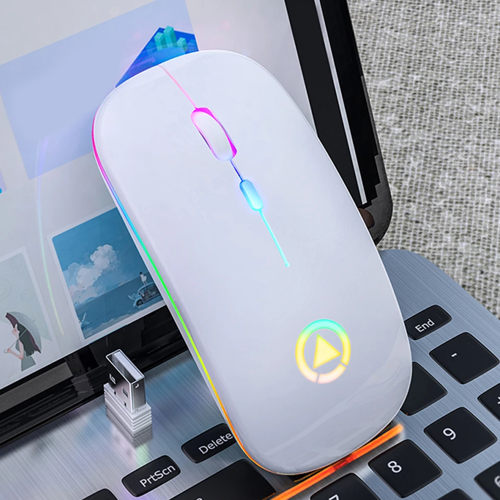 Wireless Silent Computer Mouse Rechargeable Portable Mouse PC Laptop Accessories White