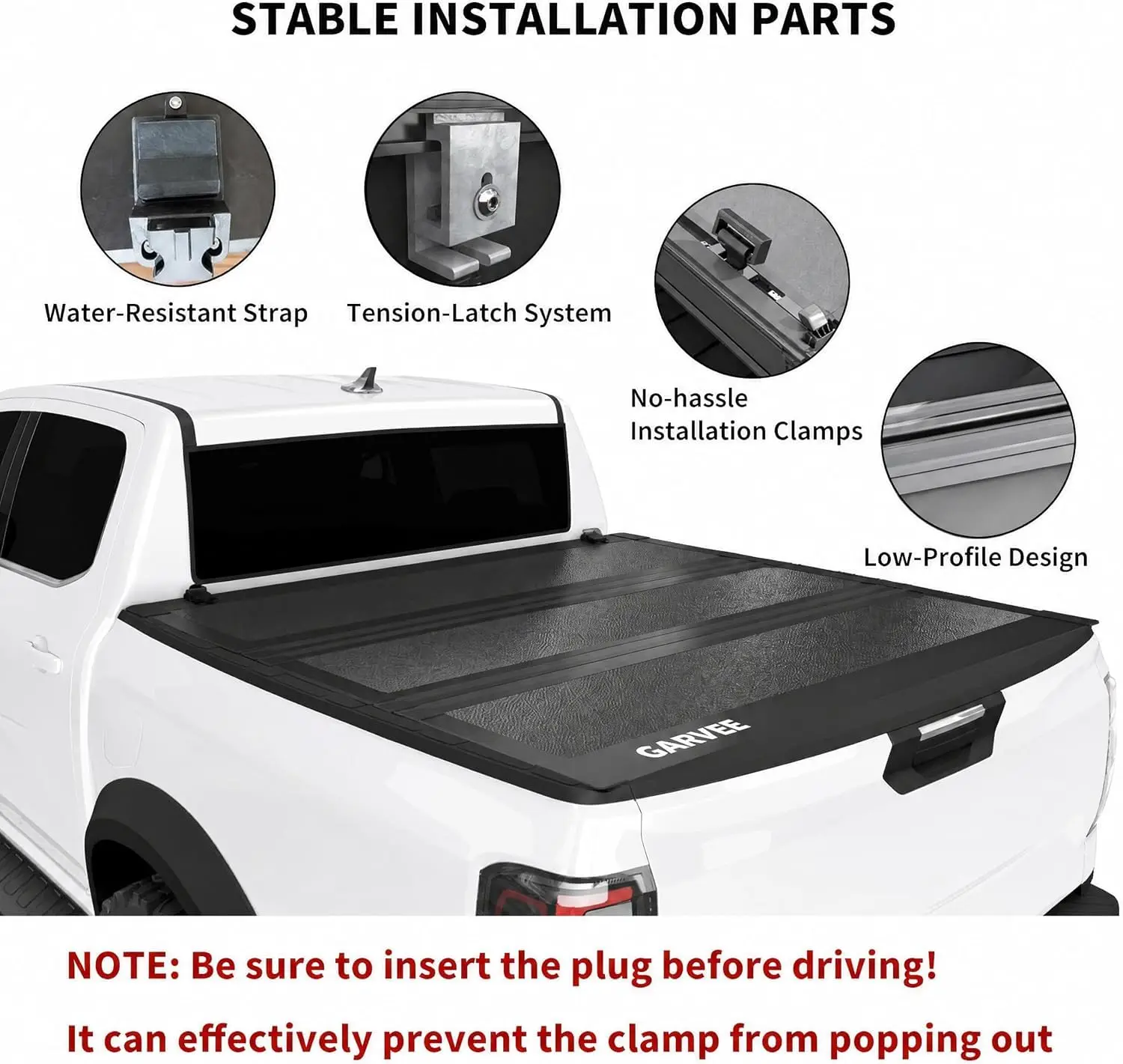 Hard Tri-Fold Tonneau Cover for Ram 1500 New Body Style - Fits 6.4 ft Truck Bed (76.4 in) - Low-Profile, Weather-Resistant Pickup Bed Cover, Black