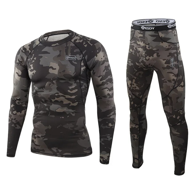 Outdoor Function Underwear Spring Autumn Thin Tight Stretch Camouflage Training Underwear Men Fitness Running Exercise Suits