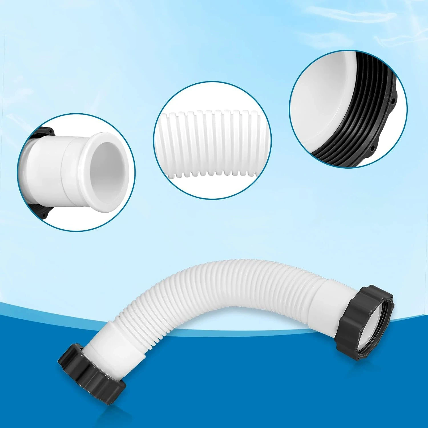 خرطوم مضخة فلتر حوض السباحة الأبيض 40/150 سنتيمتر خرطوم مضخة حمام السباحة لمضخات مرشح الرمل لحمام السباحة انتكس أنظمة المياه المالحة لحمامات السباحة فوق الأرض #5