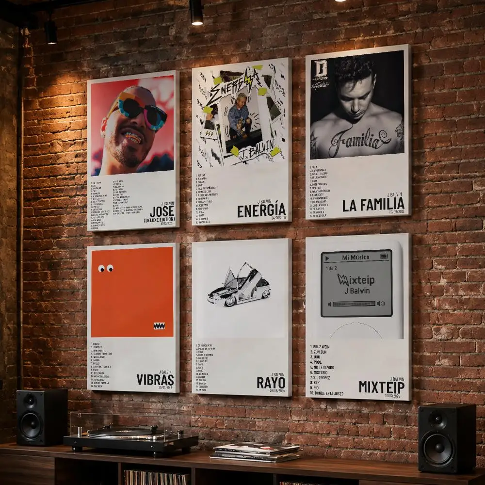 J B-Balvin Rapper Album Framed Wall Painting Wood Framed Wall Art Print For Bedroom Living Room Hallway Office Home Decor