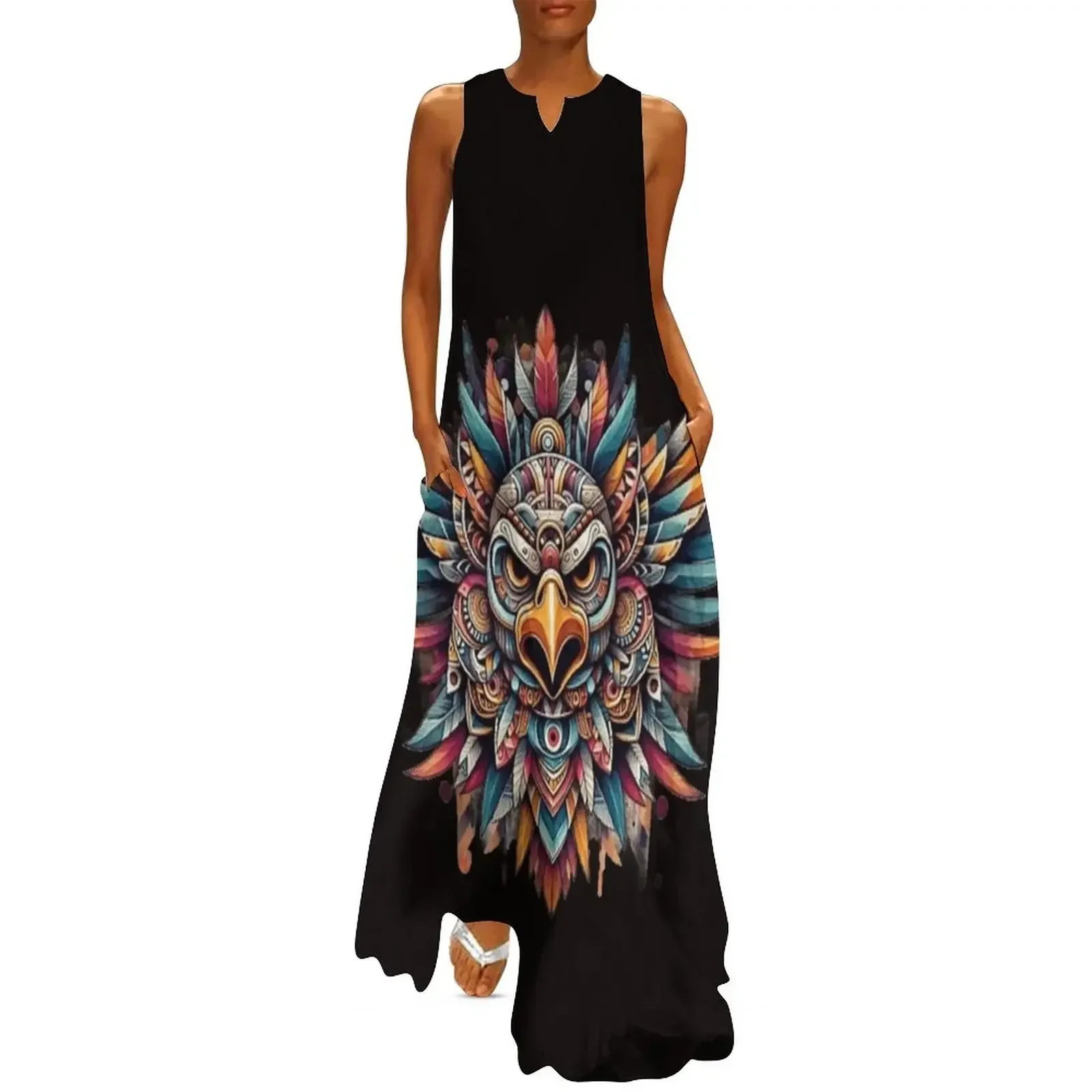 

watercolor Aztec Eagle Warrior Art Long Dress Dresses dress for woman luxury woman party dress