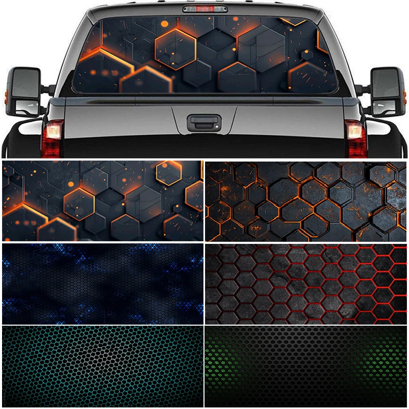 Truck SUV Pickup Perspective 3D Honeycomb Rear Windshield Sticker DIY Car Rear Window Vinyl Waterproof Decal