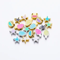 5pcs Colorful Enamel Stainless Steel Starfish Beads Bracelet Charms Spacer Bead Necklaces Pendants DIY Cute Summer Jewelry Gifts