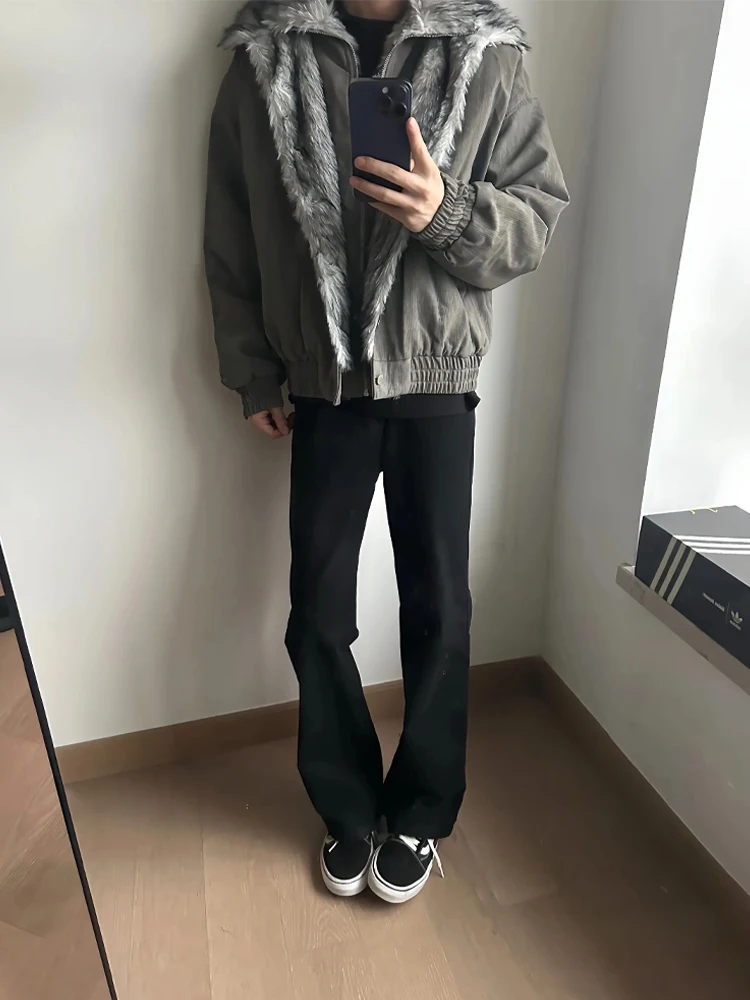 

Thiened Double Layer Hooded Cotton Jaet Men's Winter Warm Cold Proof Cotton Clothing American Sle Stand Collar Coat