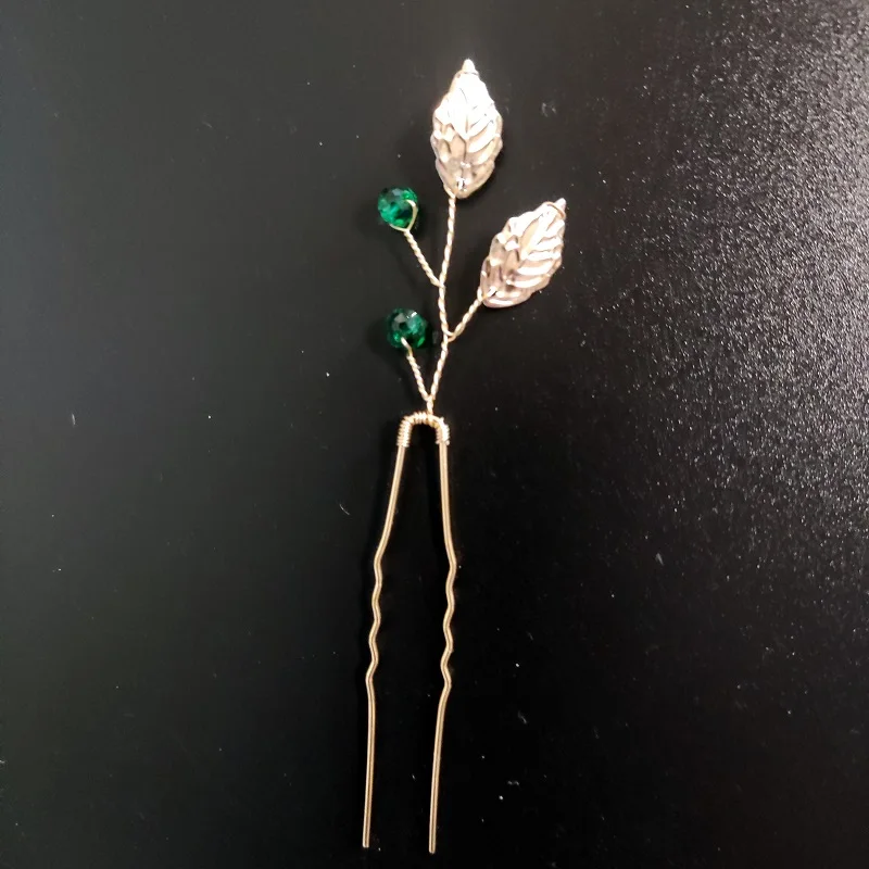 Green Color Handmade Pearl Flower Hairpin Leaf Shaped Wedding Bride Hair Clips Hair Jewelry Accessories Bride Hair wear