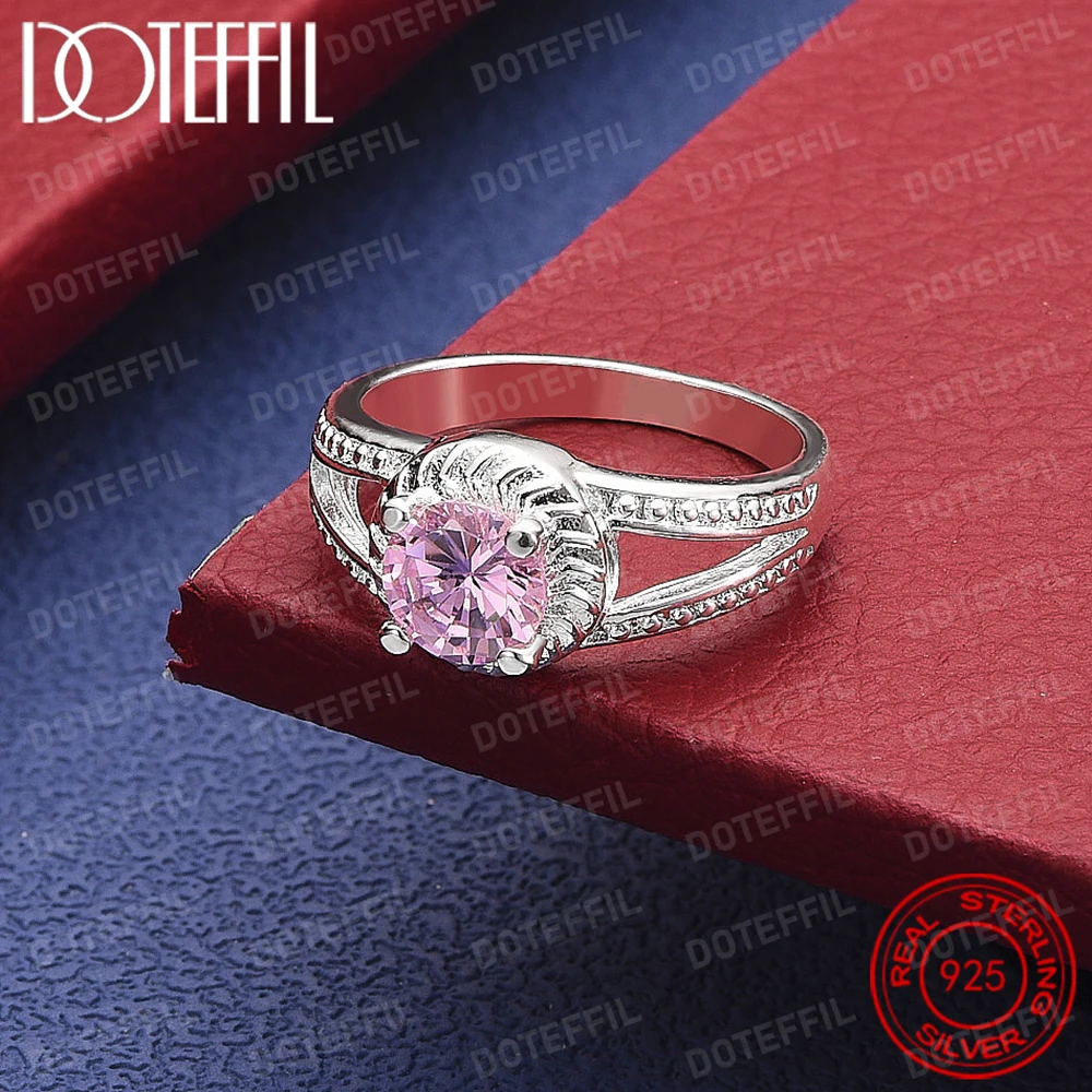 

925 Sterling Silver Pink AAA Crystal Ring For Man Women Fashion Wedding Engagement Party Gift Charm Jewelry