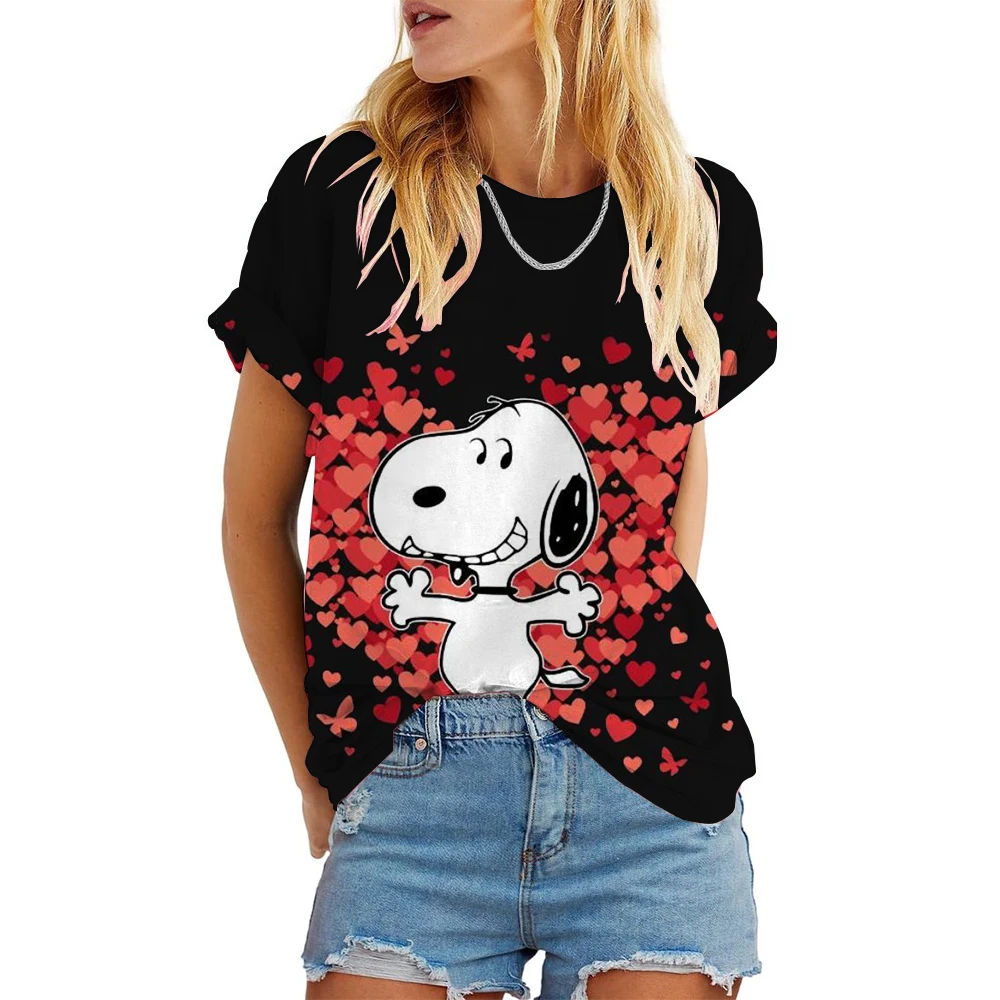 Snoopy print T-shirt Short Sleeve Crew Neck Casual Top for Summer & Spring Women's Fashion Clothing