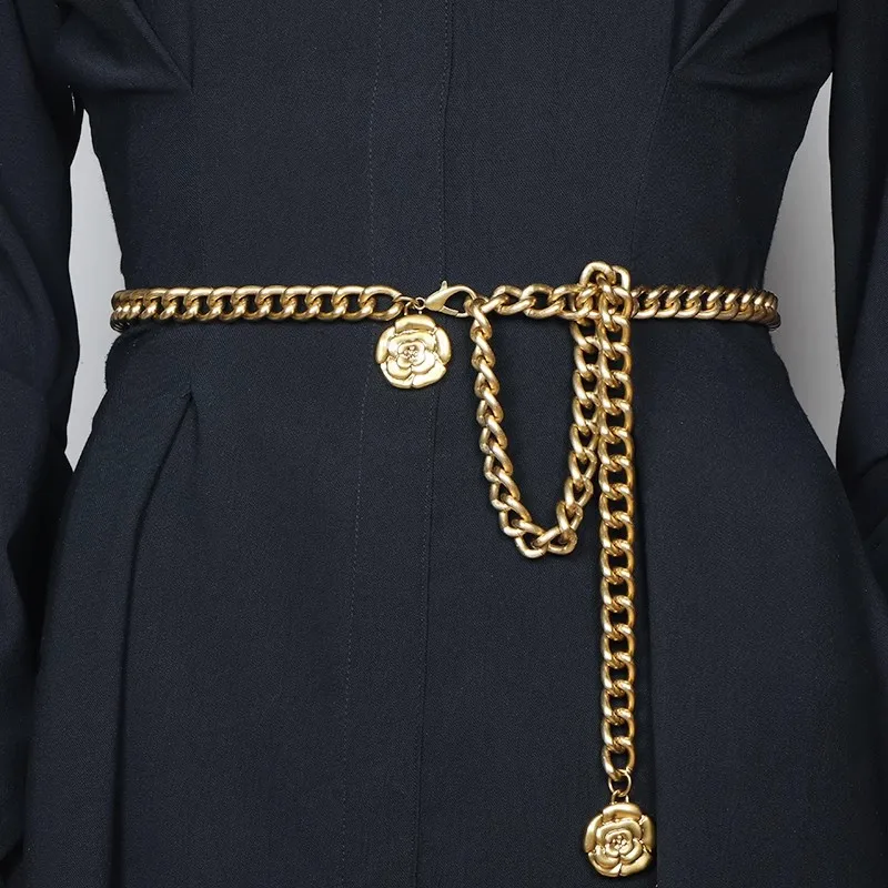 Women\'s Fashion Gold Metal Chain Corset Female Cummerbund Coat Waistband Dress Decration Narrow Belt  J164