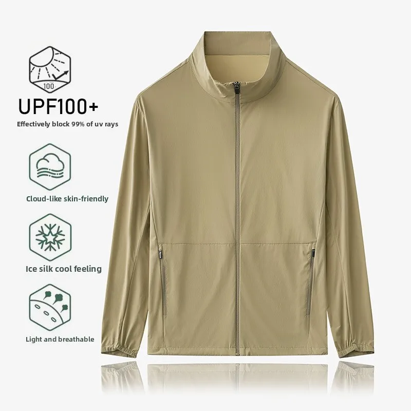 MAQVOB Summer Sun Protection Clothing Lightweight Breathable Stand Collar UPF50+Outdoor Fishing Skin Jacket for Men Women