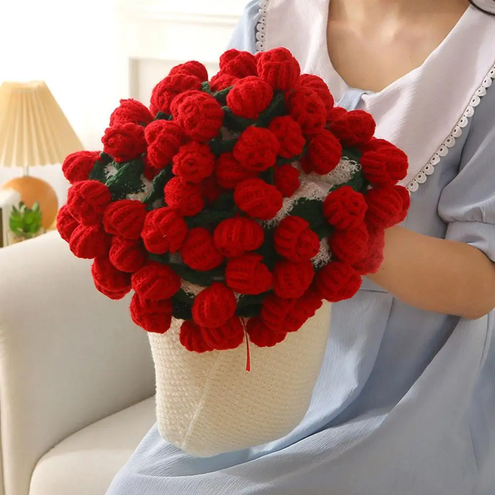 Finished Handmade Crochet Rose Bouquet Blanket Soft And Lightweight Knitted Throw Blankets For Birthday Wedding Decor Gifts