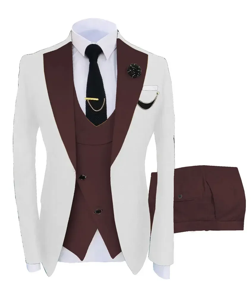 Traje de negocios informal para hombre, conjunto Formal de alta gama, esmoquin para novio, boda, Coustime, Luxe (chaqueta, chaleco y pantalones)