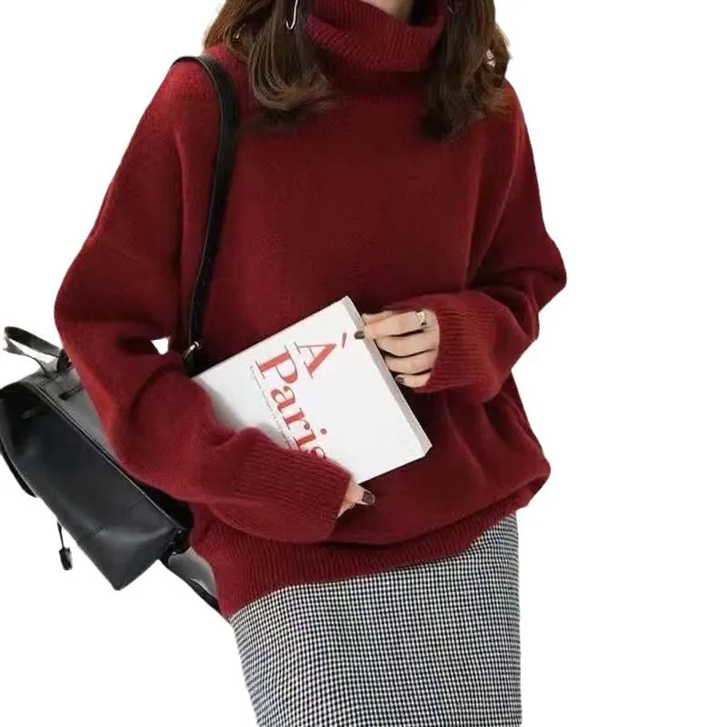 

Осенне-зимний женский пуловер с высоким воротником, женский новый свободный вязаный свитер, топ для женщин