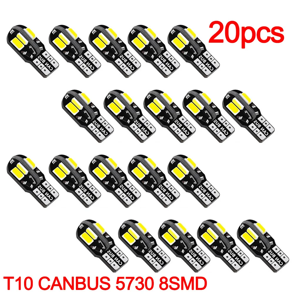 

10-20PCS Led Car Interior Bulb Canbus Error Free W5w T10 5730 8SMD 12V Car Side Wedge Light Accessories White Signal Lamp