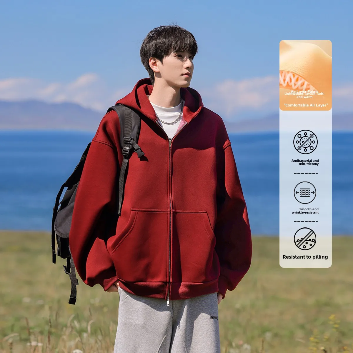 

Тяжелый хлопковый кардиган-толстовка свободного кроя на молнии, повседневный, универсальный, осенний, модный...