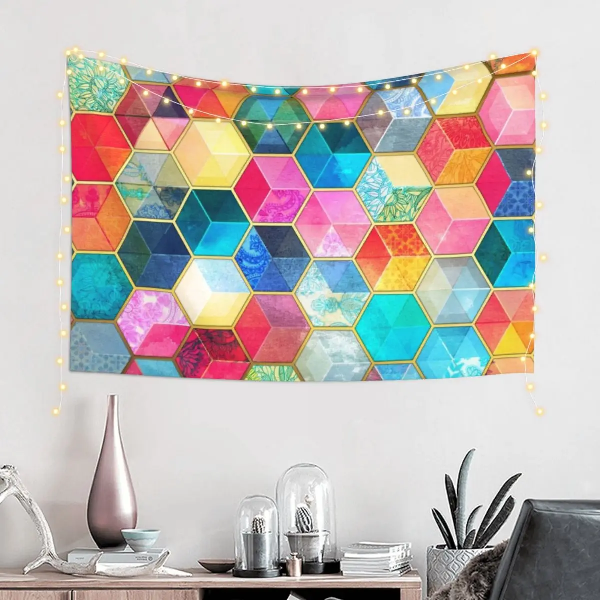 Crystal Bohemian Honeycomb Cubes - colorful hexagon pattern Tapestry House Decorations Room Design Hanging Wall Tapestry