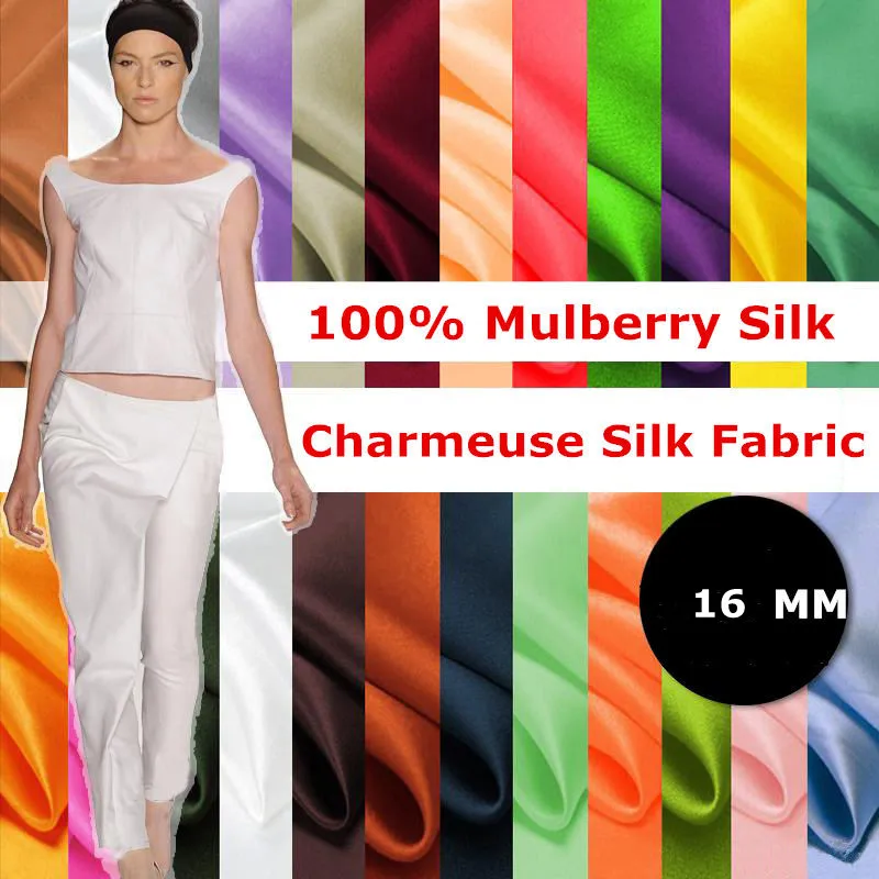 New 100% Mulberry Stain Silk Fabric Width 114cm 16 Momme High Quality For Wedding DIY Dress Clothing Bedding