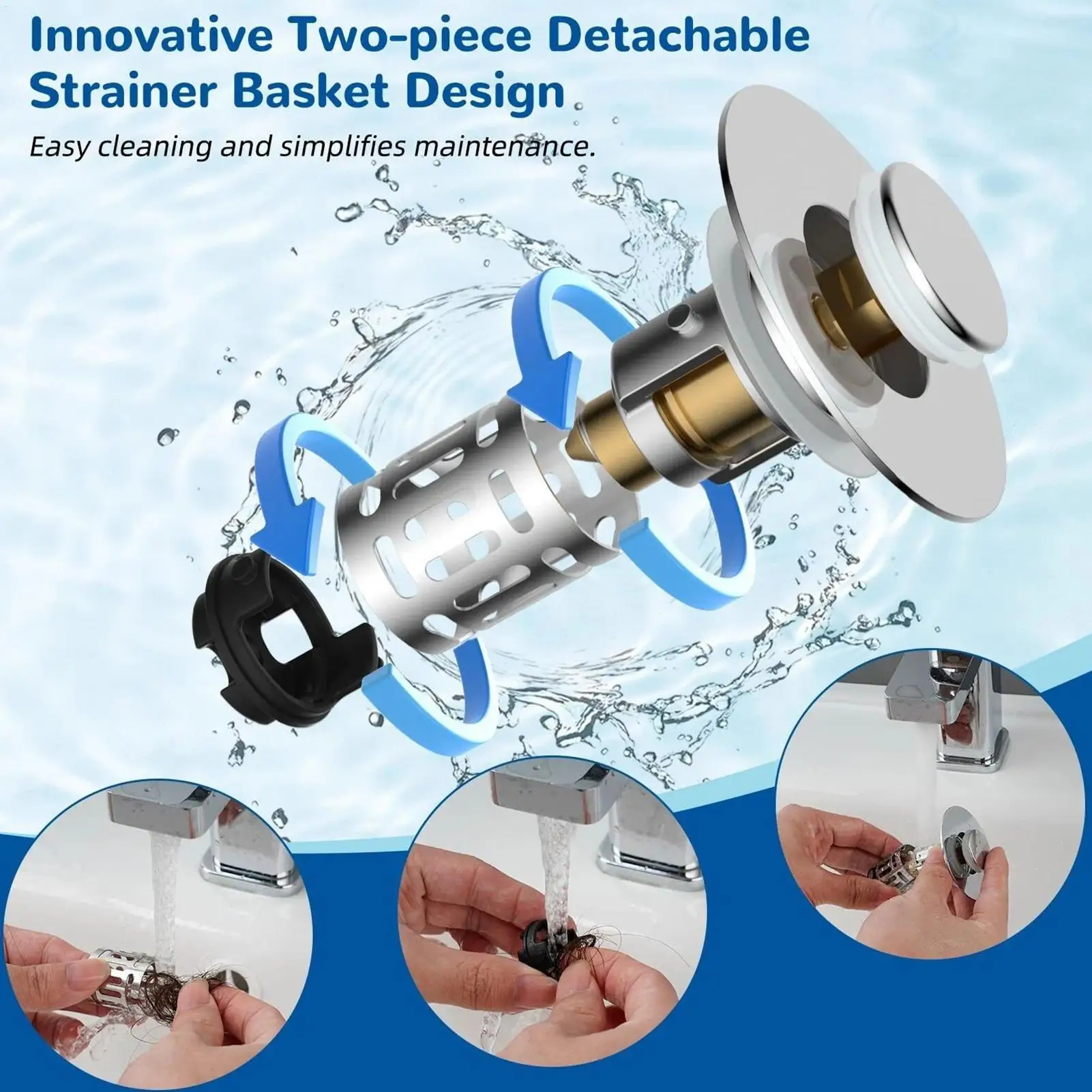 

Sink Strainer Stainless Steel Filter With Removable Basket Press Wash Basin Drain Unclogger For Basin Home Sewer Tub Bathtub