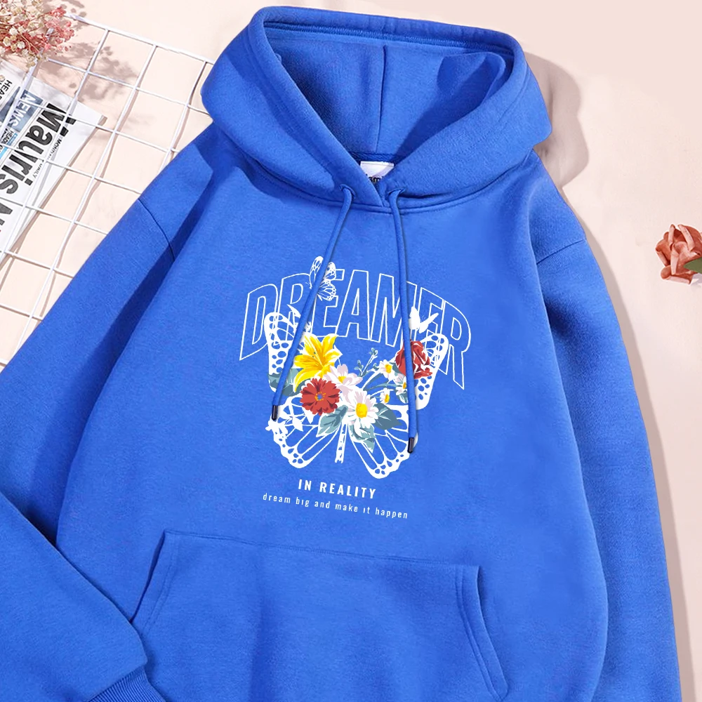 Butterfly Dreamer Print Men's Hoodies Autumn Warm Loose Fleece Hoodie Winter Harajuku Pullover Comfortable Simple Hoody Tops